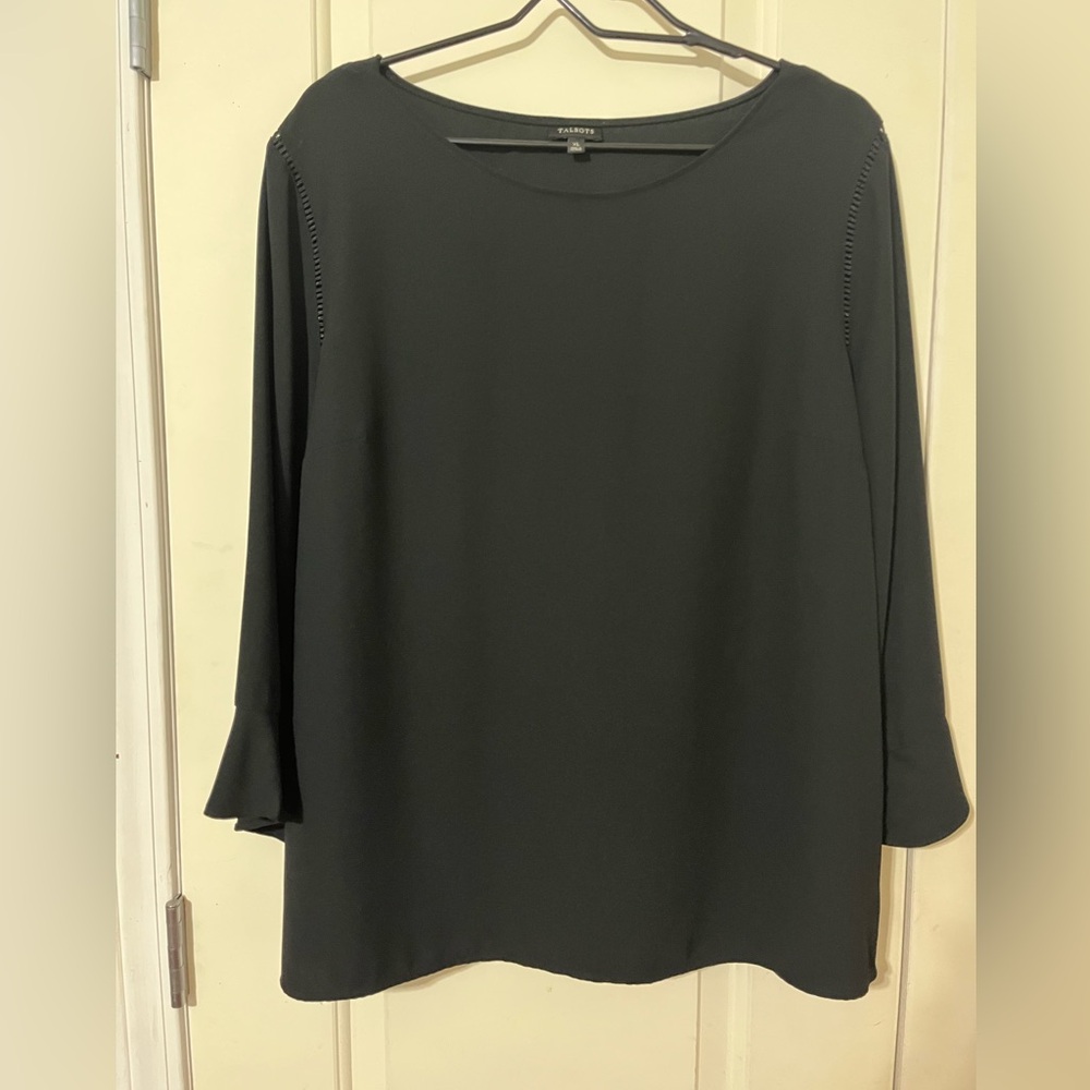 Talbots Black Blouse with 3/4 Sleeves with ruffle
